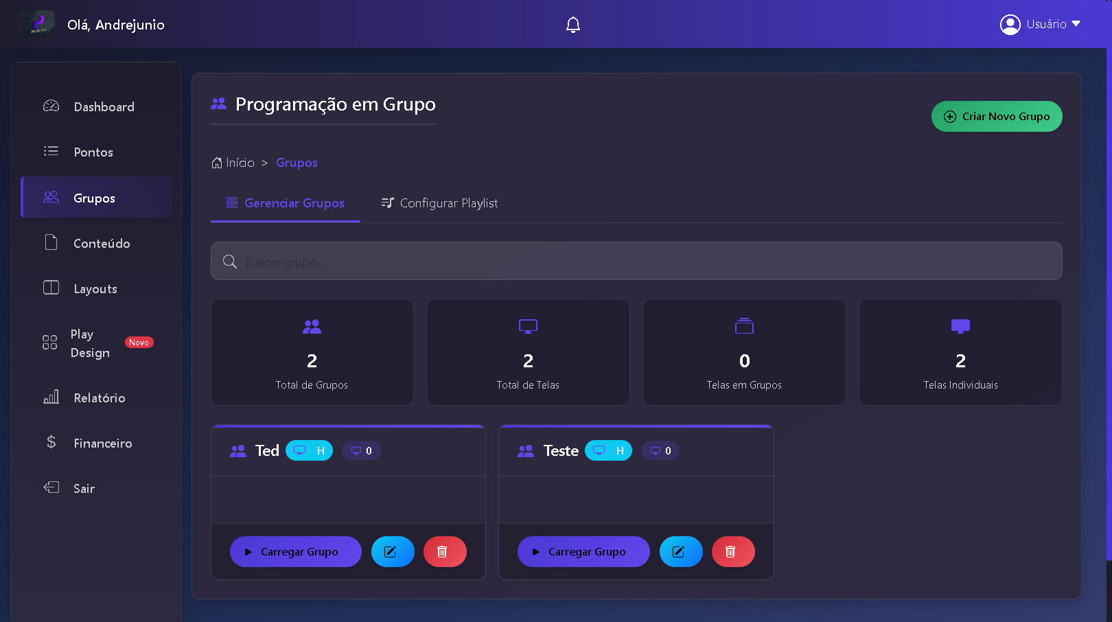 Programação por grupos de telas